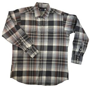 Vintage Panhandle Slim Shirt Mens 15.5 35 Plaid Pearl Snap Western USA Made